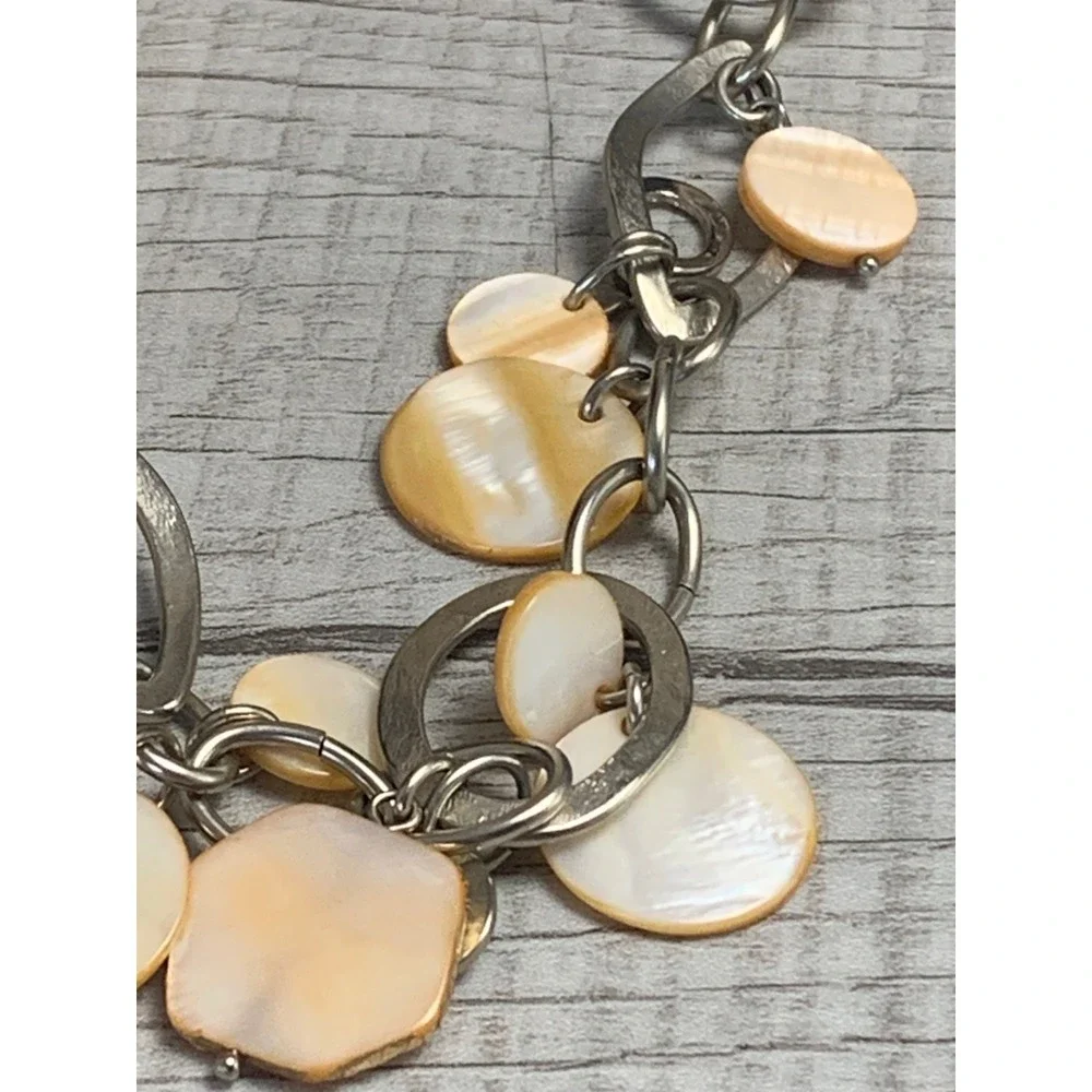 Chicos Silver Tone Mother of Pearl Shell Station Long Necklace 32 Inch 4502